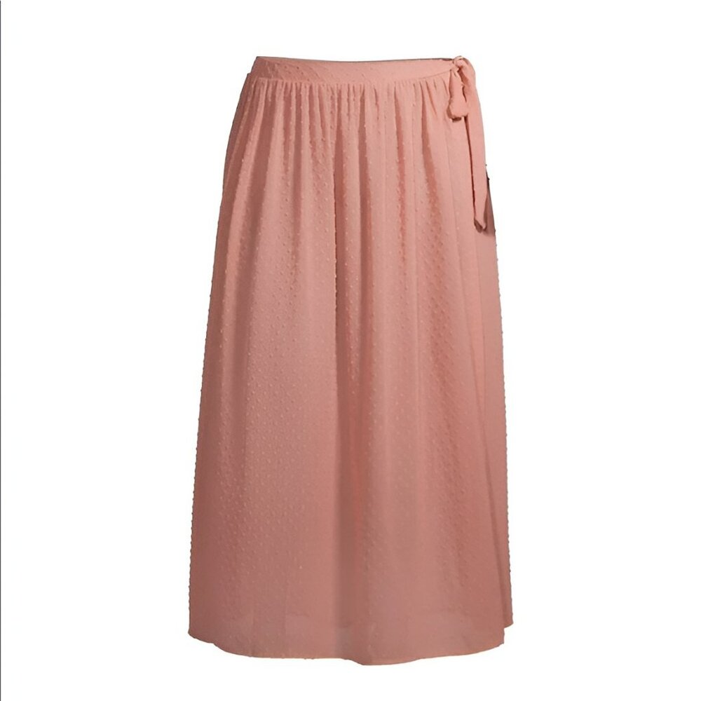 Plus Size Peach Coral Pink Swiss Dotted Swim Cover Tie Sheer Full Maxi Skirt 2X